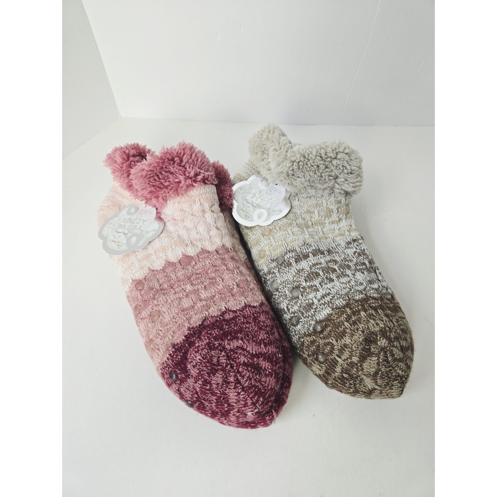 Fuzzy Babba Slipper Socks 2 pairs NEW pink brown shoe size 4-10